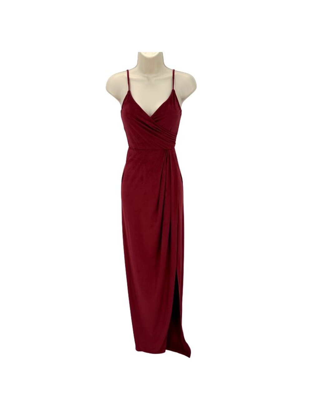 Lucy In The Sky Burgundy Maxi Dress Sleeveless Wrap Style Slit Detail XS